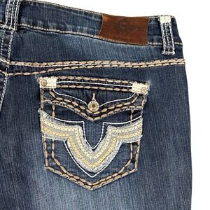 Trademark Y2K Embroidered Women's Jeans Iconic Slim Boot Distressed Sz-18 Denim